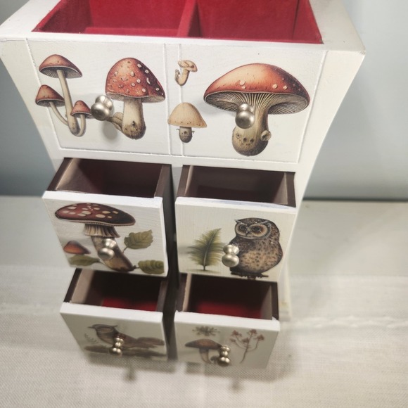 Cottagecore Mushroom & Owl Jewelry Box – 6 Drawer Woodland Organizer - Picture 4 of 8